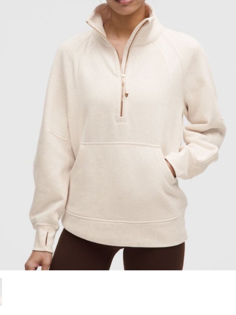 Lululemon Scuba Oversized Funnel-Neck Half Zip 
Heathered Bone / Gold  XL/XXL